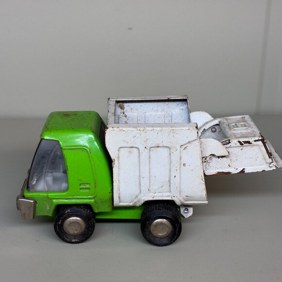 VINTAGE GREEN " BUDDY L " PRESSED STEEL TOY GARBAGE TRUCK - Picture 7 of 10